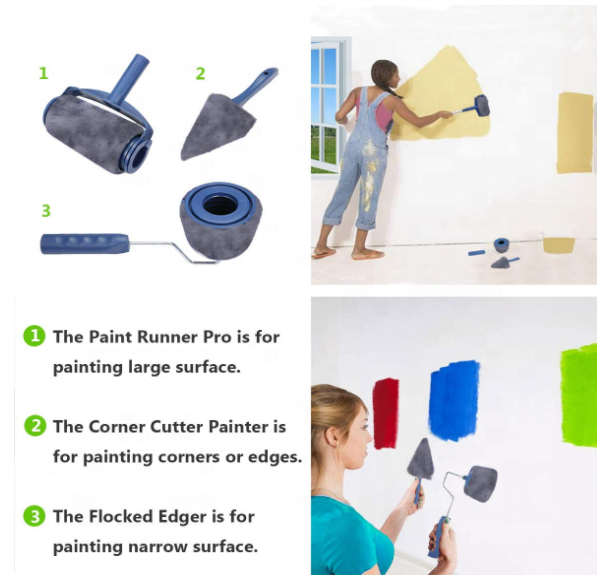 1.83 Pounds Telescopic Paint Runner Pro Roller Set Polypropylene 4