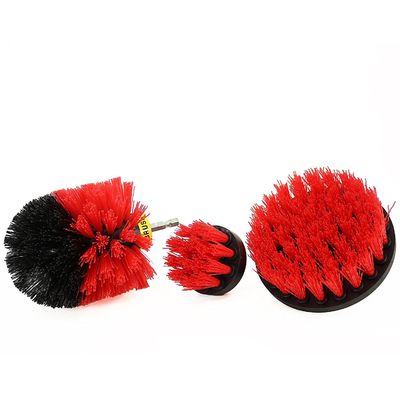 Power Scrub 3 Piece Drill Brush Set Polypropylene Nylon Red Color 3.5&quot;